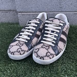 Gucci Ace GG Wool Sneakers Mens Size 10 Authentic Entrupy Certified Monogram